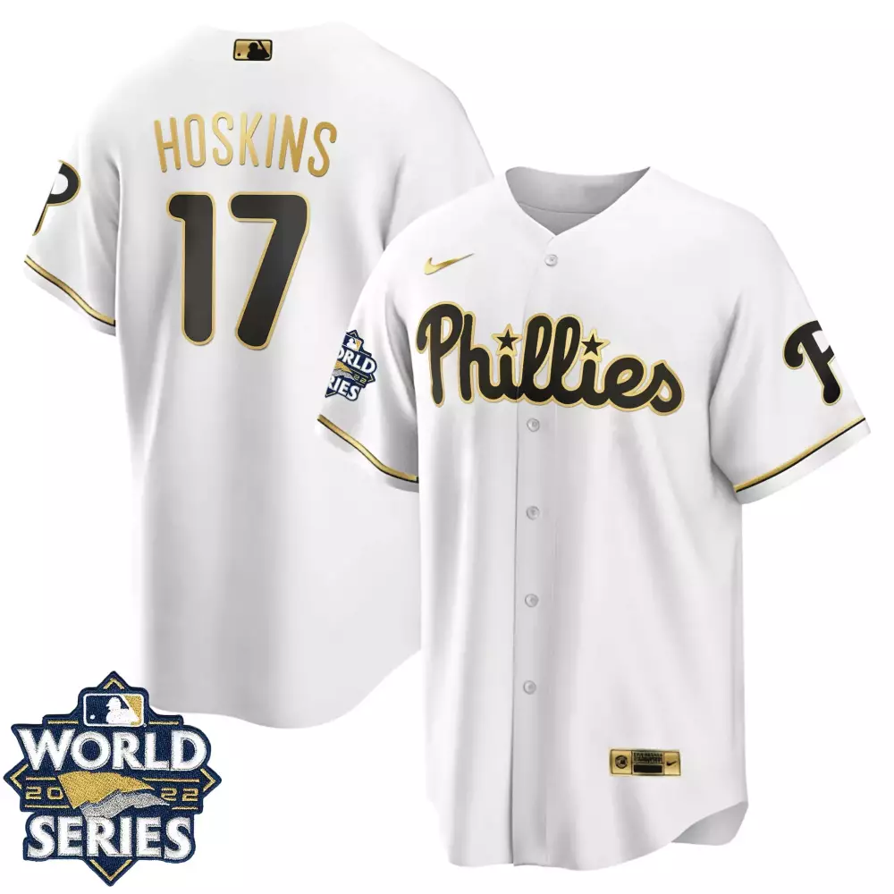 Rhys Hoskins 17 Phillies Jersey White World Series 2022 Men Black Gold Cool Limited