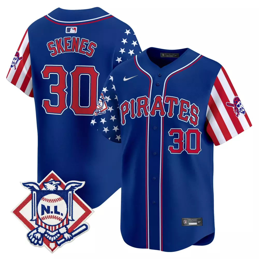Paul Skenes 30 Pirates Jersey Blue Nl Men Alternate Split Design Red White Vapor