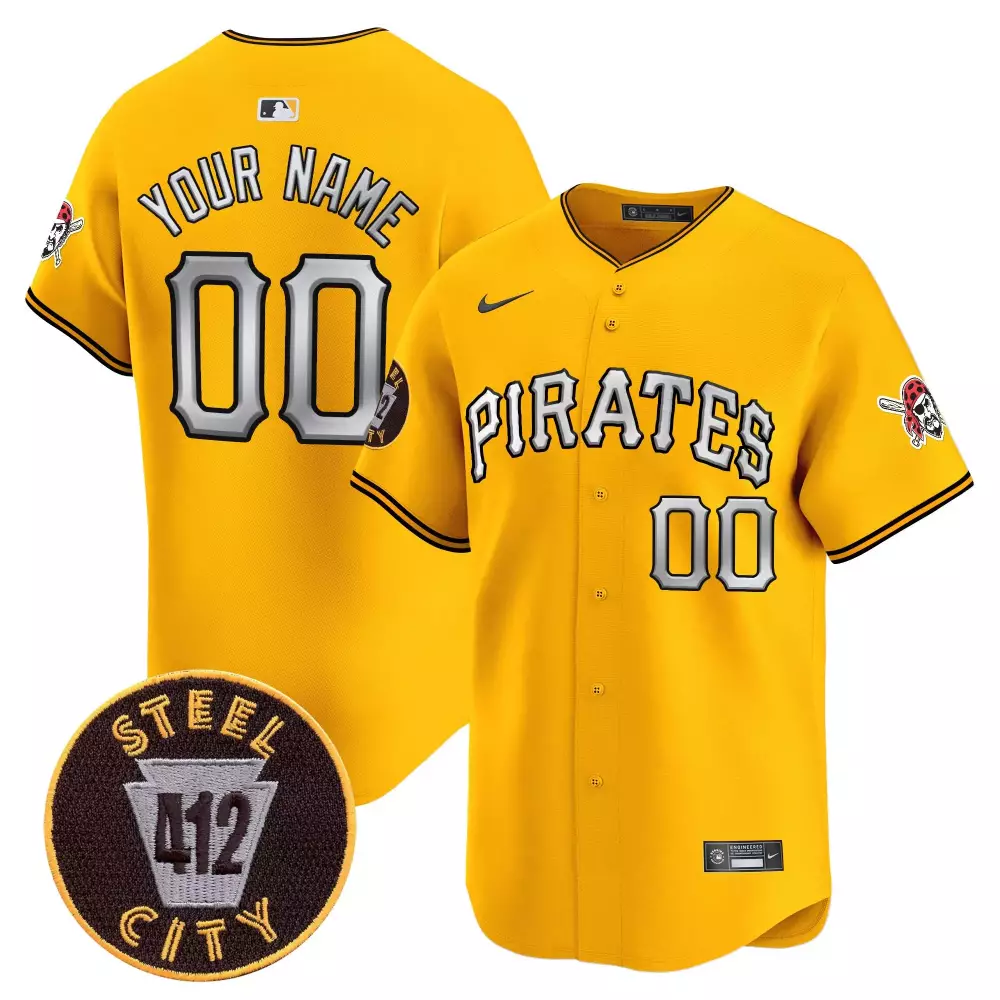 Custom Pirates Jersey Yellow Steel City 412 Men Black White Vapor Premier Limited