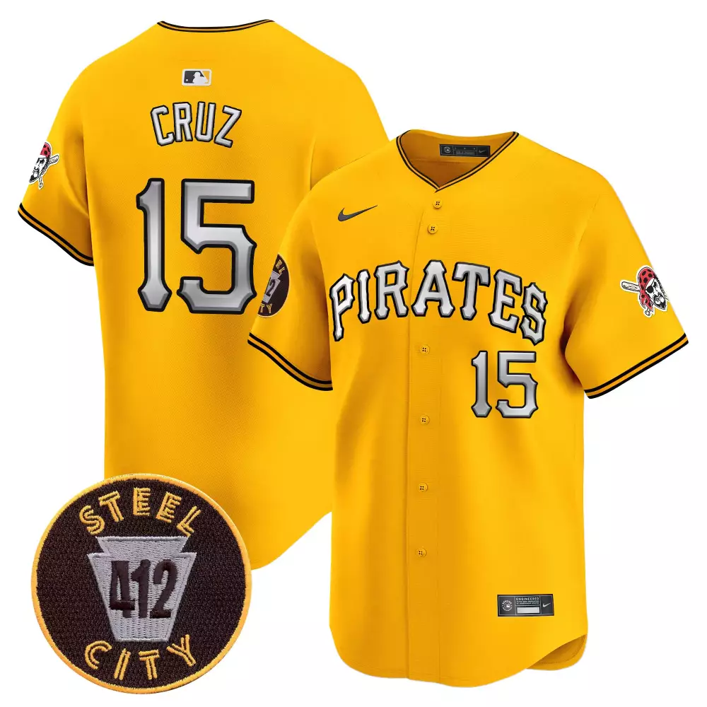 Oneil Cruz 15 Pirates Jersey Yellow Steel City 412 Pirate Skull Men Black White Vapor
