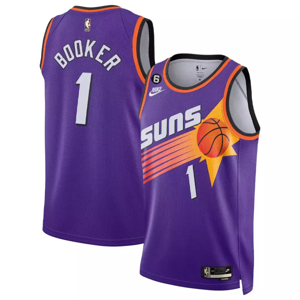 Devin Booker 1 Suns Jersey Purple Men Split Design Orange White Yellow All Stitched