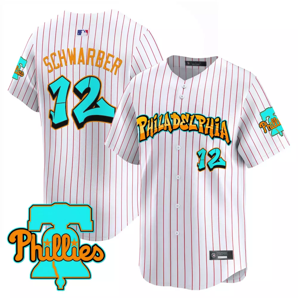 Schwarber Graffiti 12 Jersey White Philadelphia Phillies Men Custom Design Red Orange