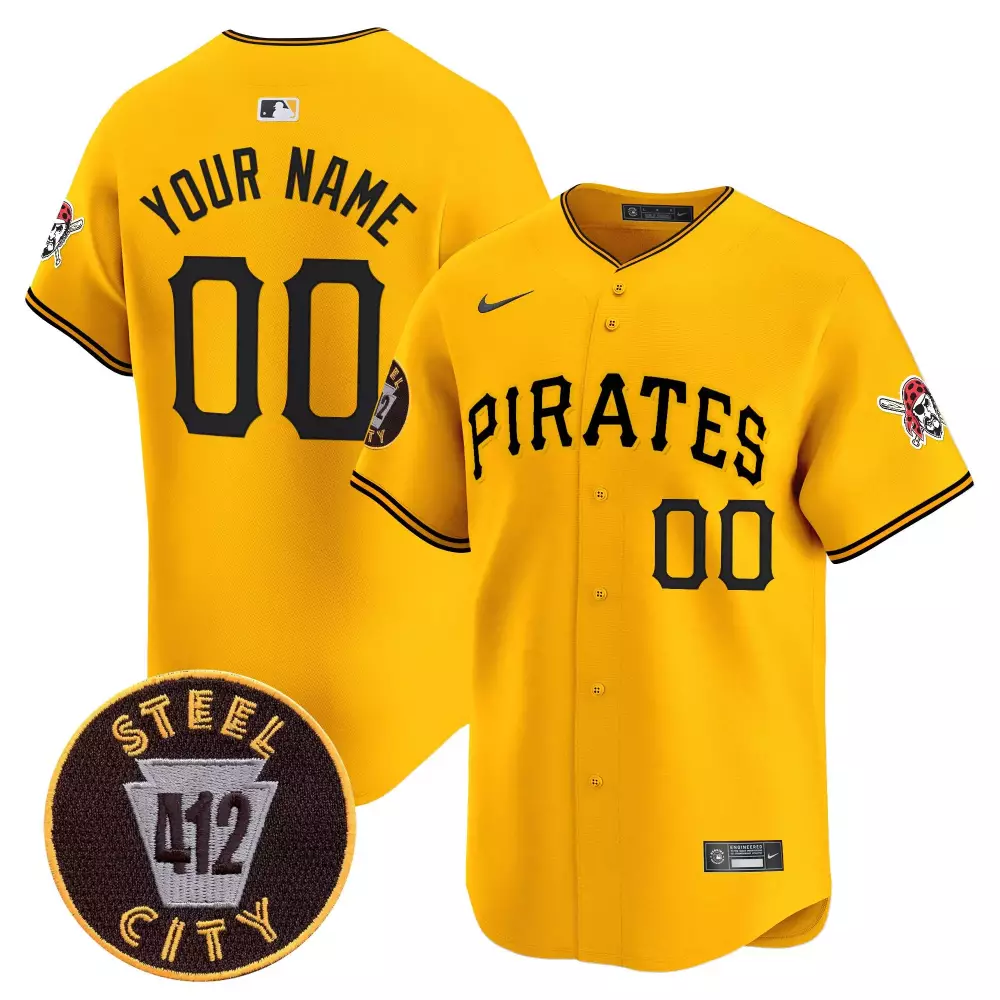 Custom Pirates Jersey Gold Steel City 412 Men Black Vapor Premier Limited v3 All