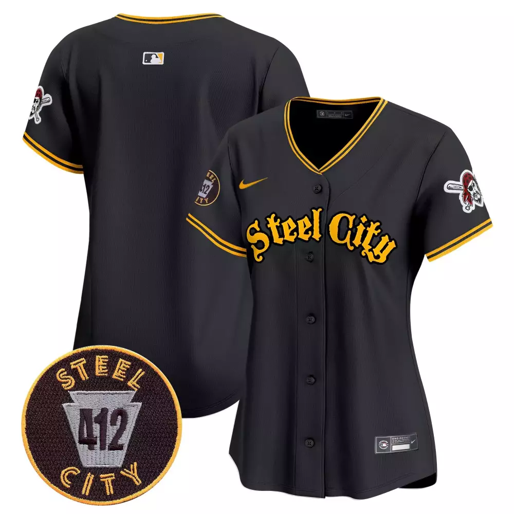 Steel City Pittsburgh Pirates Jersey Black 412 Women Gold Vapor Premier Limited v5