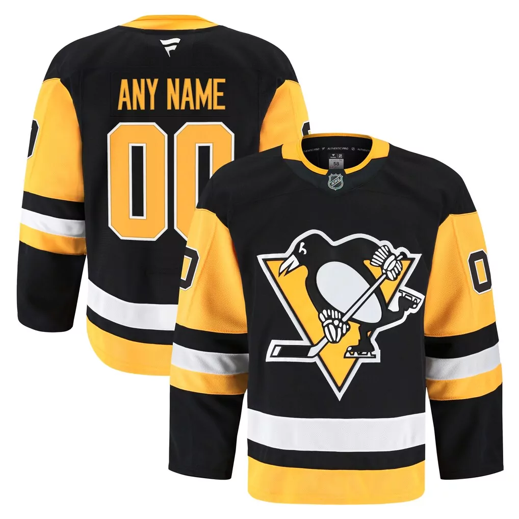 Pittsburgh Penguins Jersey Black Men Yellow White Home Authentic Pro Custom