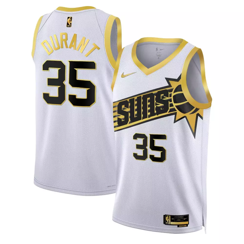 Kevin Durant 35 Suns Jersey White Men Authentic Black Gold Swingman All Stitched