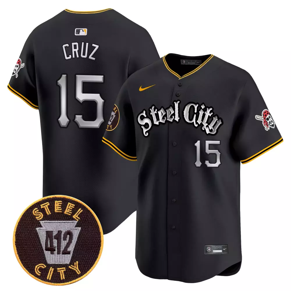 Oneil Cruz 15 Steel City Jersey Black Pirates 412 Yellow White Grey Vapor Premier
