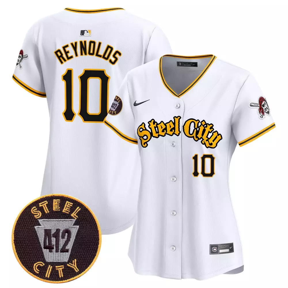 Bryan Reynolds 10 Steel City Jersey White 412 Pirate Baseball Player Women Yellow