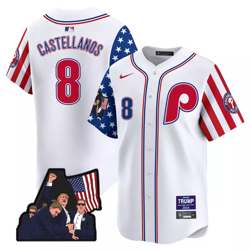 Nick Castellanos 8 Jersey White Trump 2024 Philadelphia Phillies Men Split Design