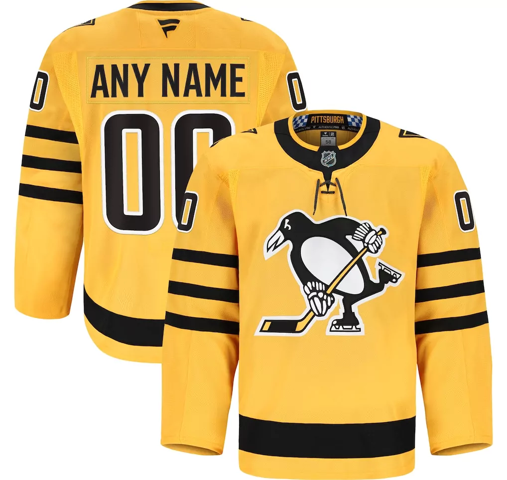 Pittsburgh Penguins Jersey Yellow Men Black Alternate Authentic Pro Custom