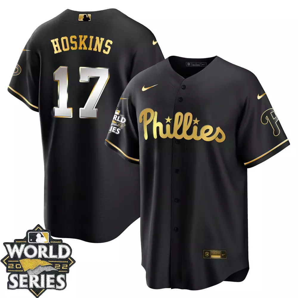 Rhys Hoskins 17 Phillies Jersey Black World Series 2022 Men Gold Cool Limited All
