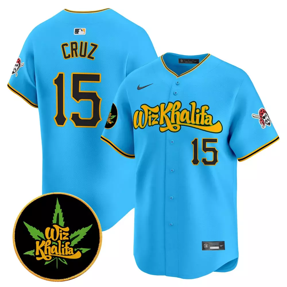 Oneil Cruz 15 Pittsburgh Pirates Jersey Sky Blue Wiz Khalifa Men Yellow Black Vapor