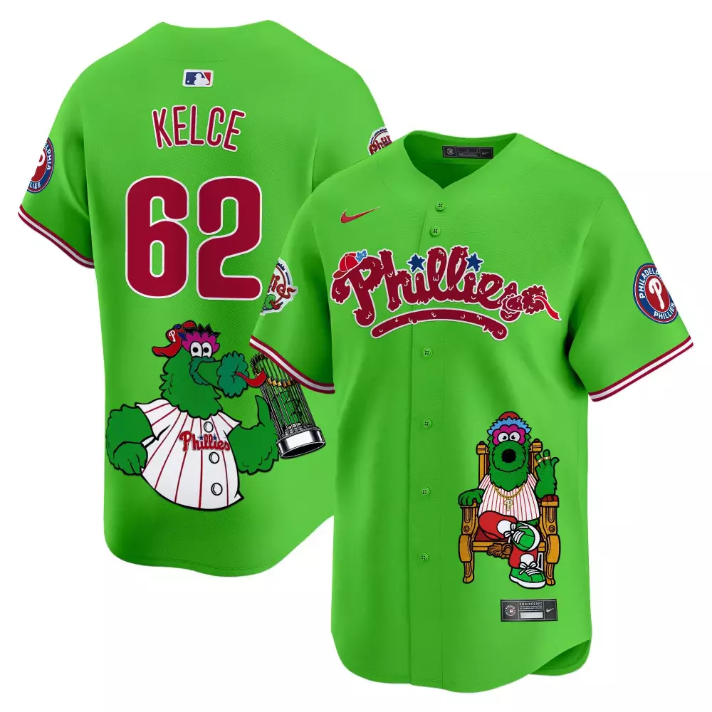 Jason Kelce 62 Phillies Jersey Lime Green Men Red White Blue Stitched Unisex