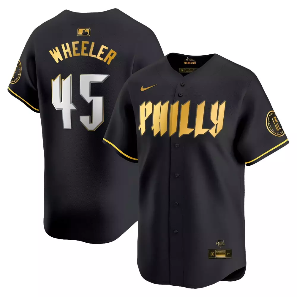Zack Wheeler 45 Jersey Black City Connect Philadelphia Phillies Men Button-up Gold
