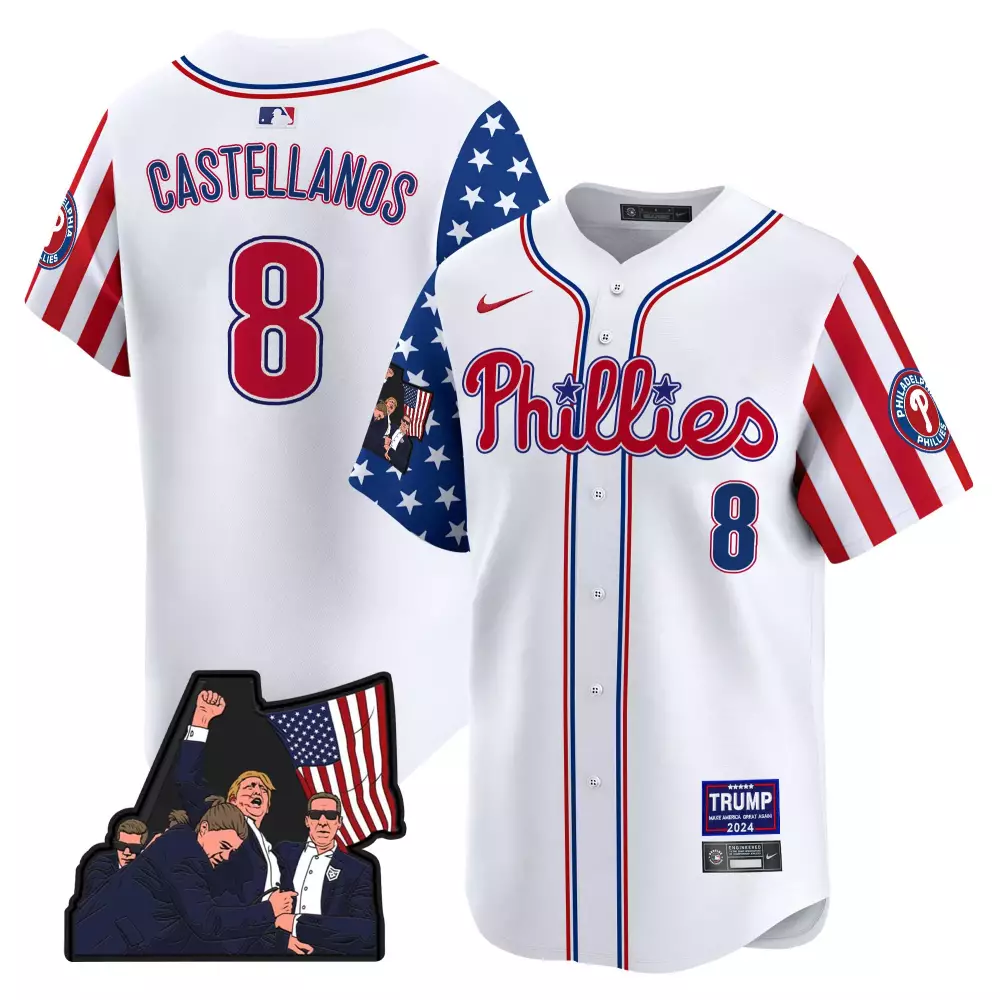 Nick Castellanos 8 Phillies Jersey White Philadelphia Trump 2024 Men Split Design