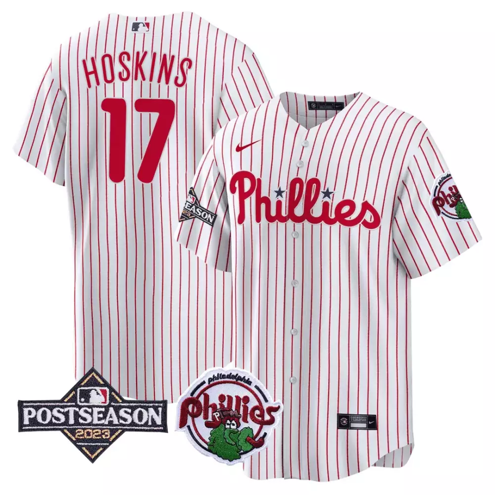 Rhys Hoskins 17 Phillies Jersey White Postseason 2023 Mascot Men Red Cool All Stitched