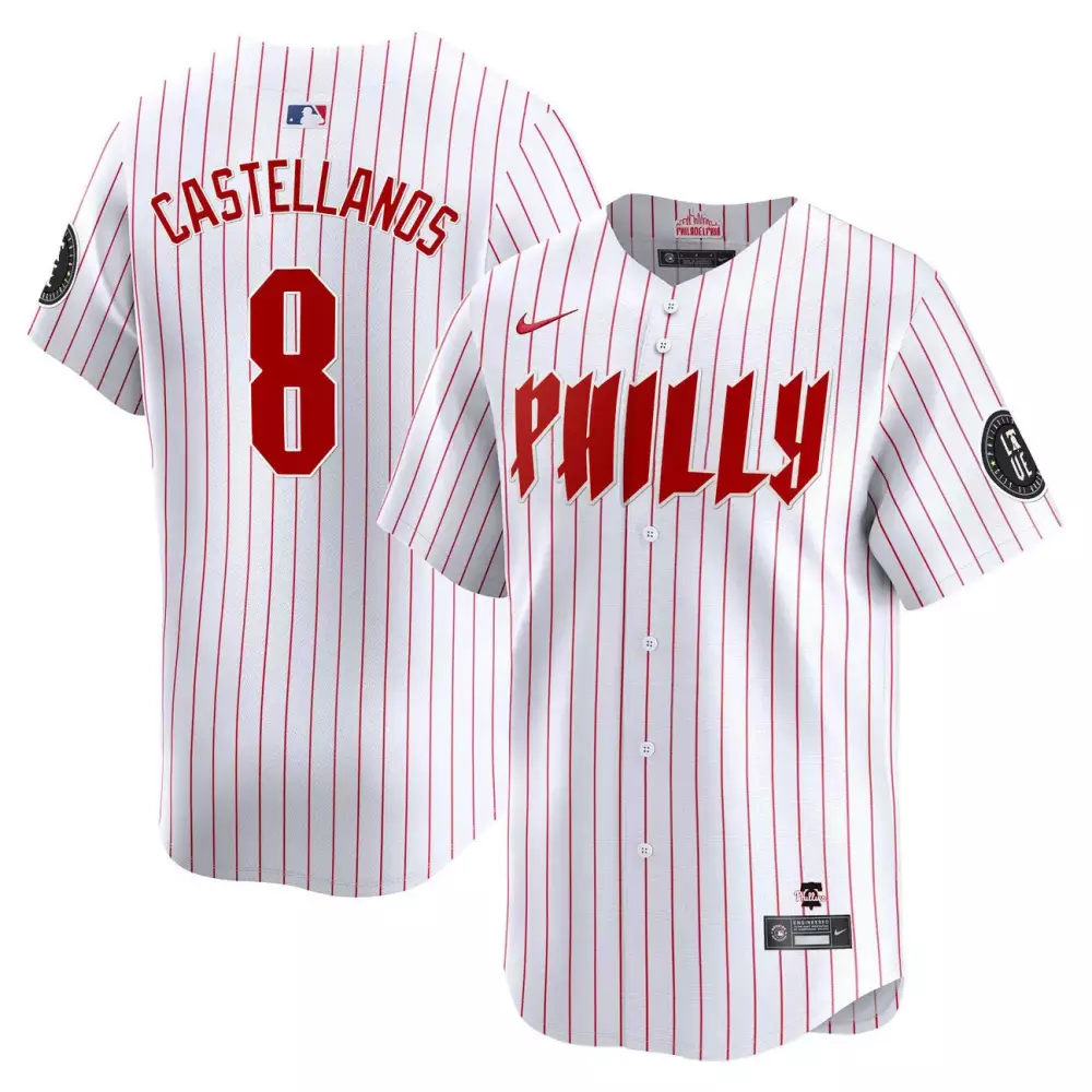 Nick Castellanos 8 Phillies Jersey White City Connect Majestic Authentic Tag Men