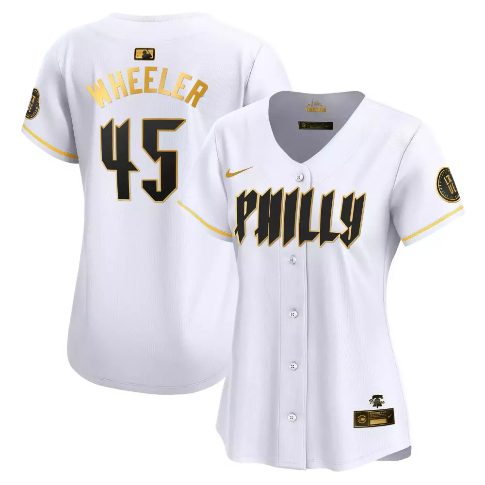 Zack Wheeler 45 Phillies Jersey White Authentic Collection Women Replica Black Gold