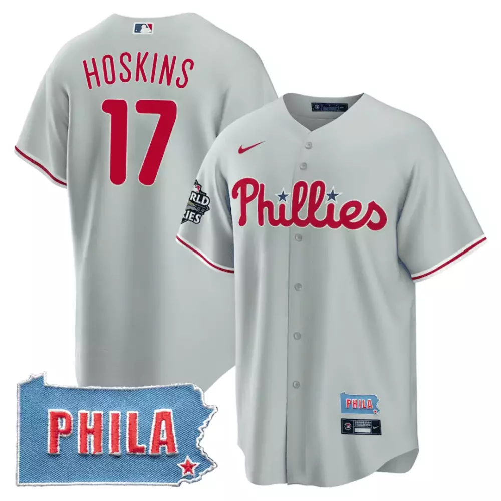 Rhys Hoskins 17 Phillies Jersey Gray World Series Men Red White All Stitched