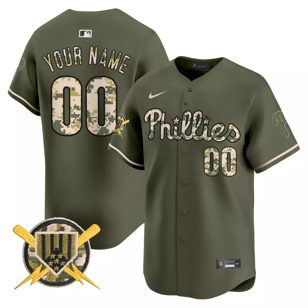 Custom Philadelphia Phillies Jersey Olive Green Military Appreciation Men Design
