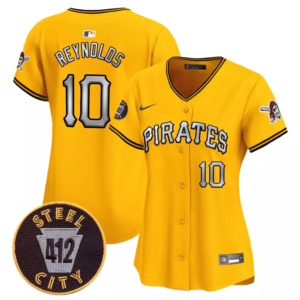 Bryan Reynolds 10 Pirates Jersey Yellow Steel City 412 Women Black White Vapor Premier