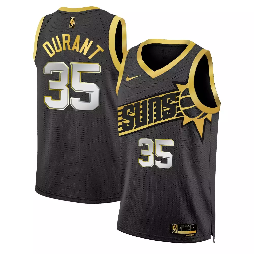 Kevin Durant 35 Phoenix Suns Jersey Black Men Gold White Swingman All Stitched