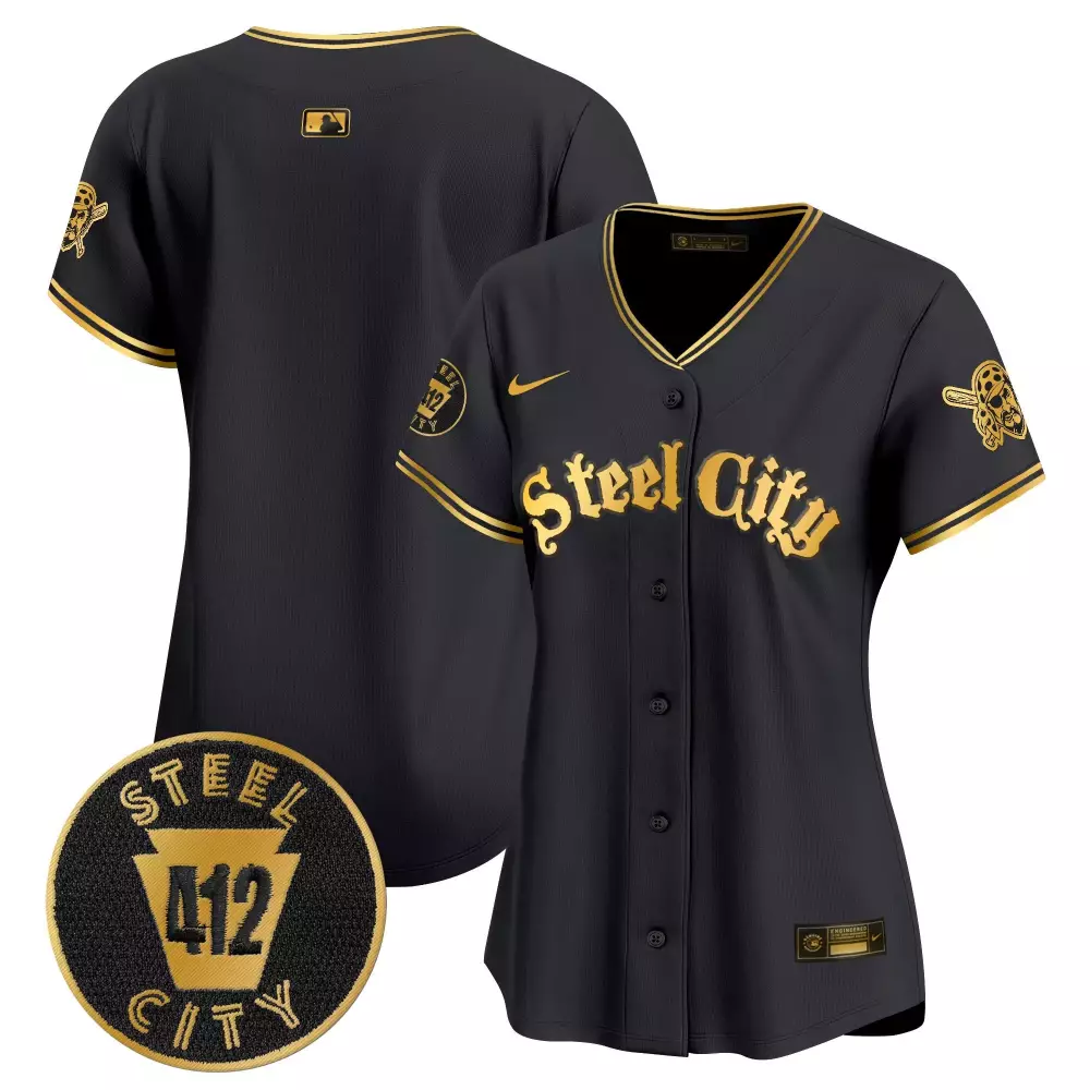Steel City Pittsburgh Pirates Jersey Black 412 Men Gold Vapor Premier Limited v5