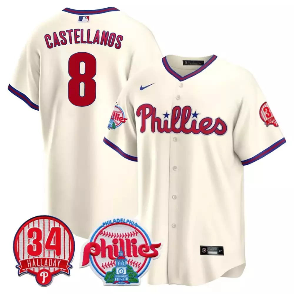 Nick Castellanos 8 Phillies Jersey Cream 35th Anniversary Halladay 34 Men Red Blue