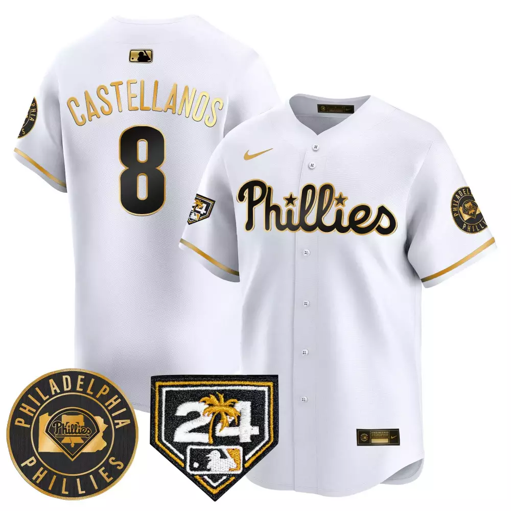 Nick Castellanos 8 Phillies Jersey White Philadelphia Men Alternate Black Gold Vapor