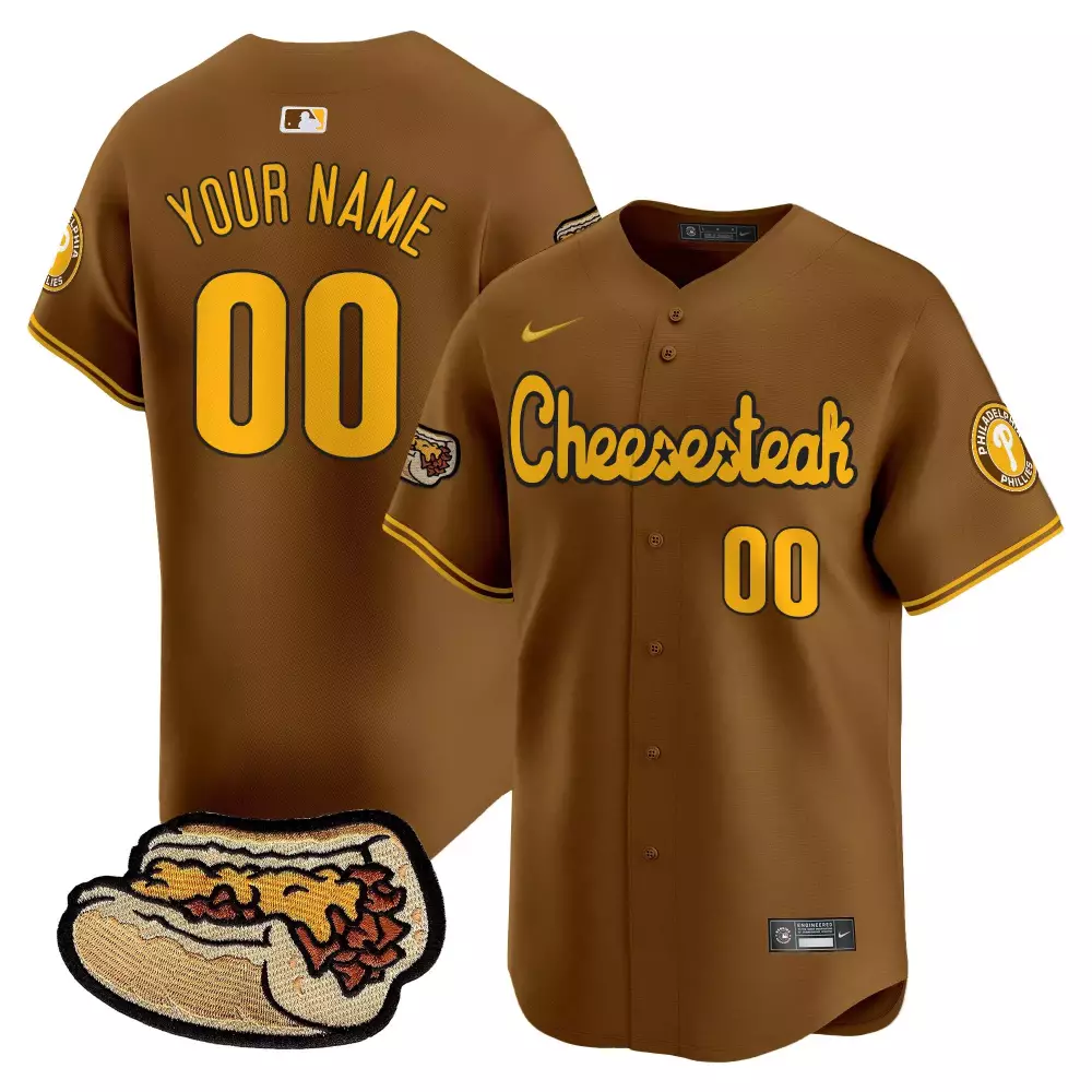Custom Phillies Jersey Brown Cheesesteak Philadelphia Men Yellow All Stitched Vapor