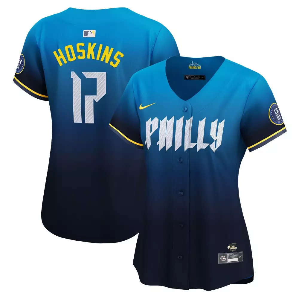 Rhys Hoskins 17 Jersey Blue Philadelphia Phillies Skyline Men Alternate Split Design