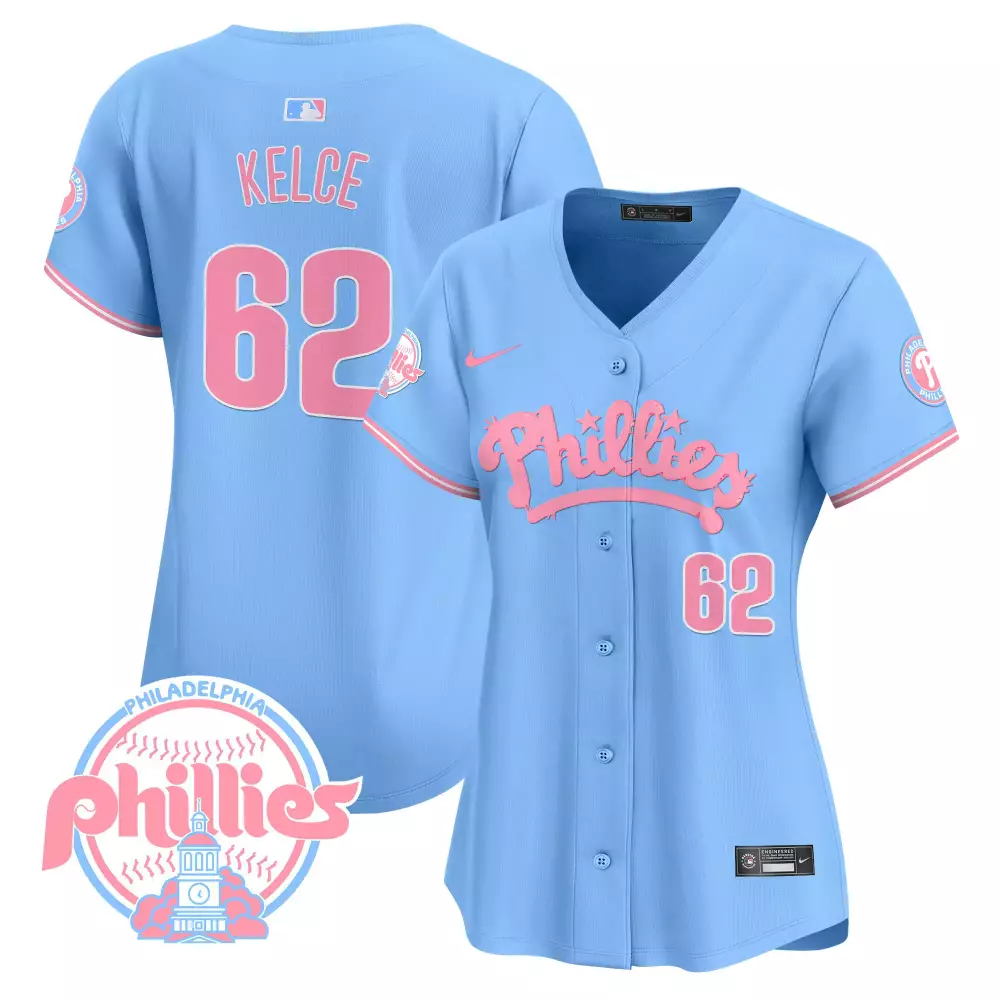 Jason Kelce 62 Jersey Light Blue Philadelphia Phillies Men Alternate Pink Vapor Premier