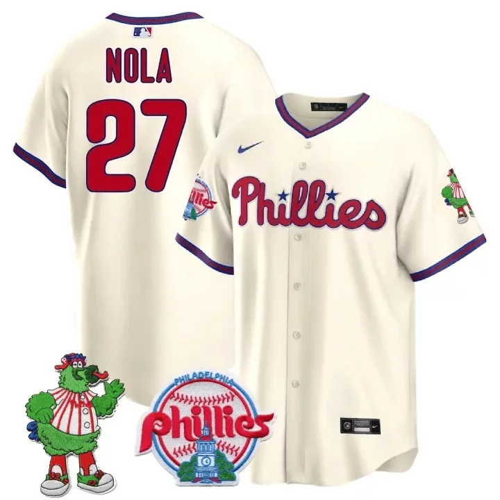 Aaron Nola 27 Phillies Jersey Cream Philadelphia Phanatic Men Red Blue All Stitched