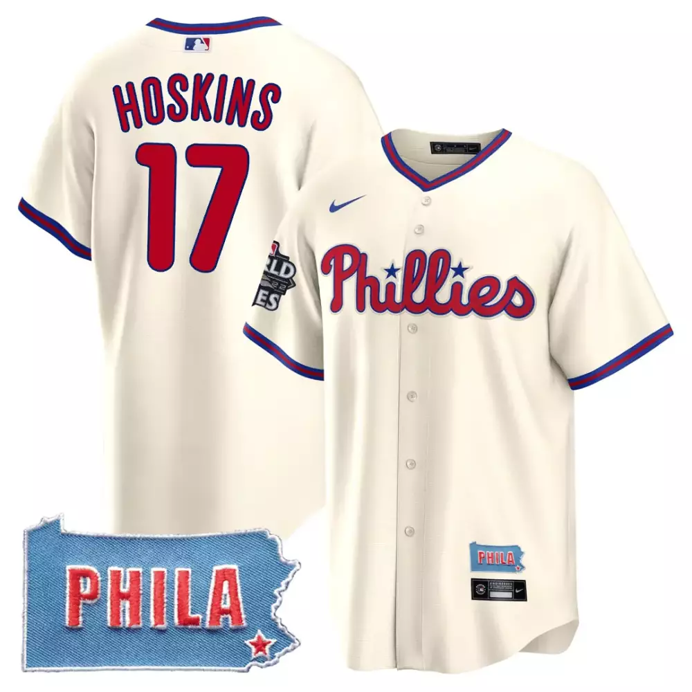 Rhys Hoskins 17 Phillies Jersey Cream World Series Men Red Blue All Stitched