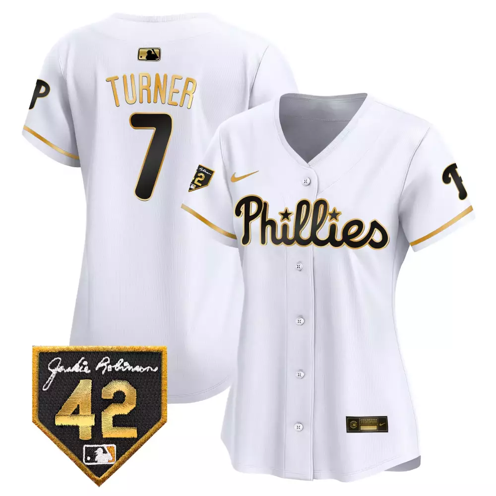 Turner 7 Phillies Jersey White Jackie Robinson Day 42 Men Black Gold Vapor Premier