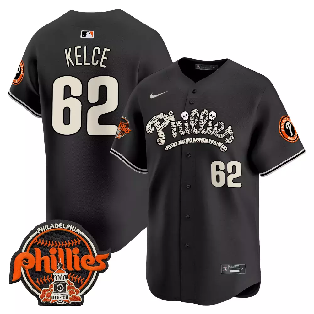 Jason Kelce 62 Jersey Black Halloween Philadelphia Phillies Cooperstown Ballpark