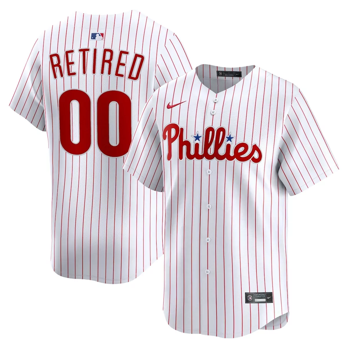 Retired Roster Phillies Jersey White Men Red Home Limited