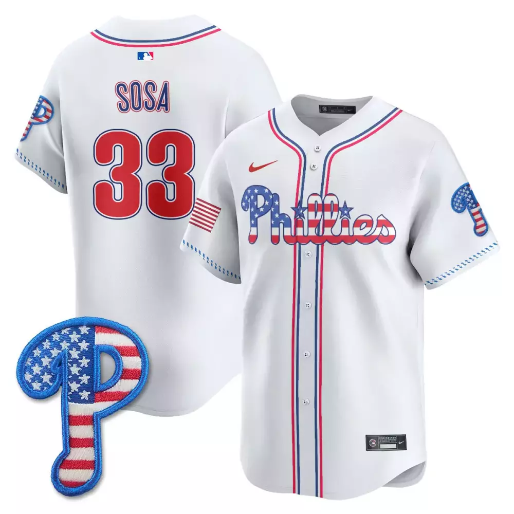 Make American 33 Phillies Jersey White Flag Men Split Design Red Blue Vapor Embroidered