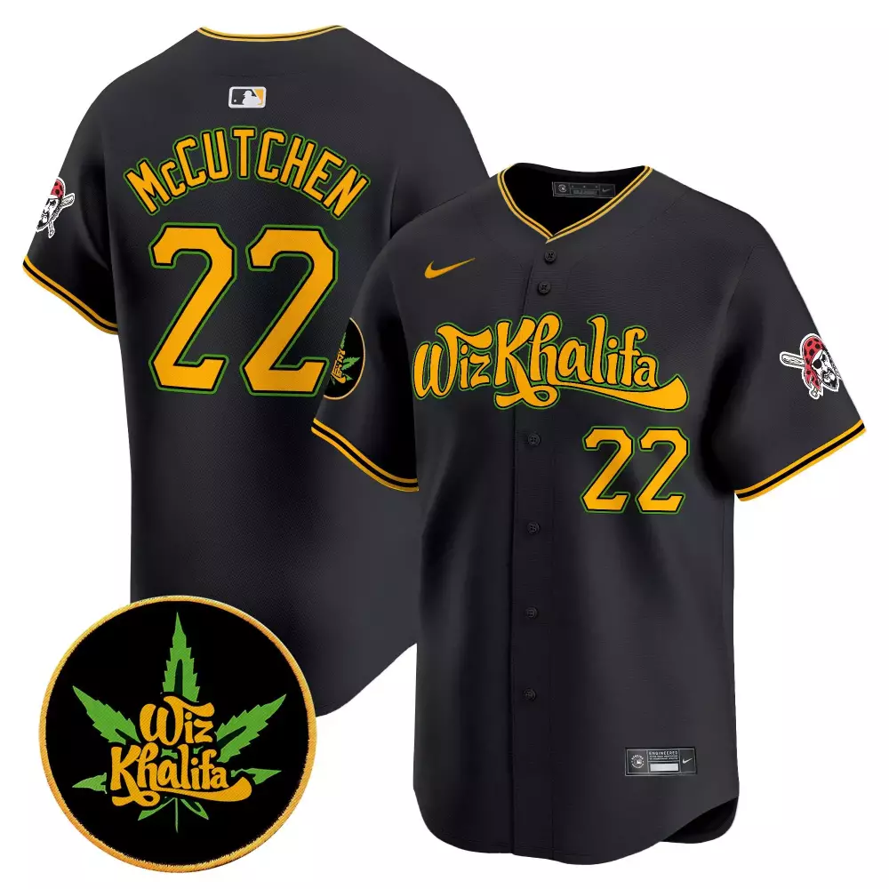 Andrew Mccutchen 22 Jersey Black Wiz Khalifa Collaboration Pittsburgh Pirates Cannabis Leaf Skull
