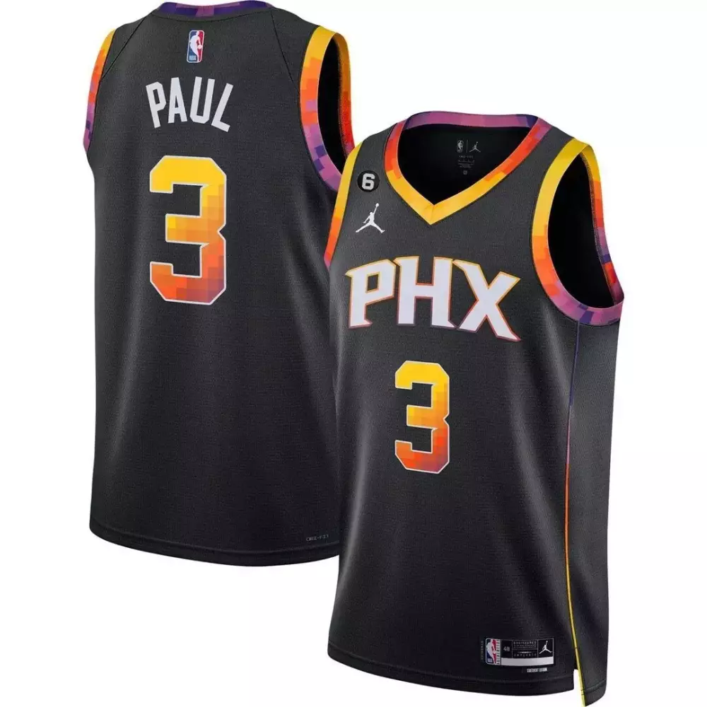 Chris Paul 3 Phx Jersey Black Men Alternate Custom Design Yellow Orange Purple Pink