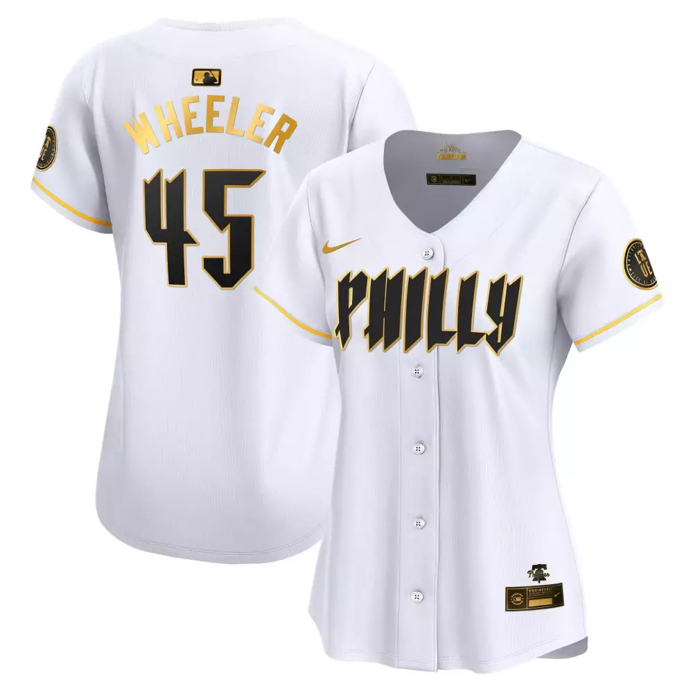 Zack Wheeler 45 Phillies Jersey White City Connect Philadelphia Women Gold Black