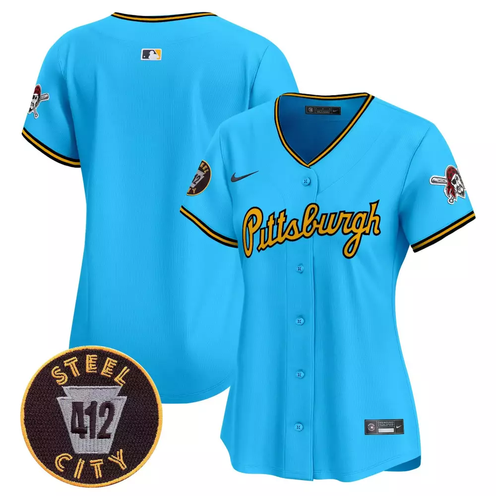 Custom Pittsburgh Pirates Jersey Blue City Connect Steel 412 Women Yellow Black Vapor