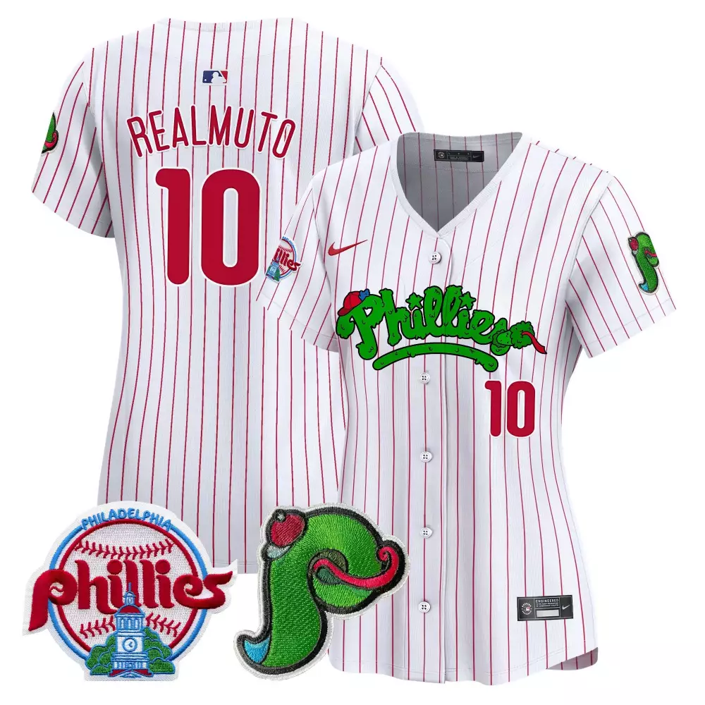 Jtrealmuto Pinstripe 10 Jersey White Philadelphia Phillies Phanatic Mascot Men Red