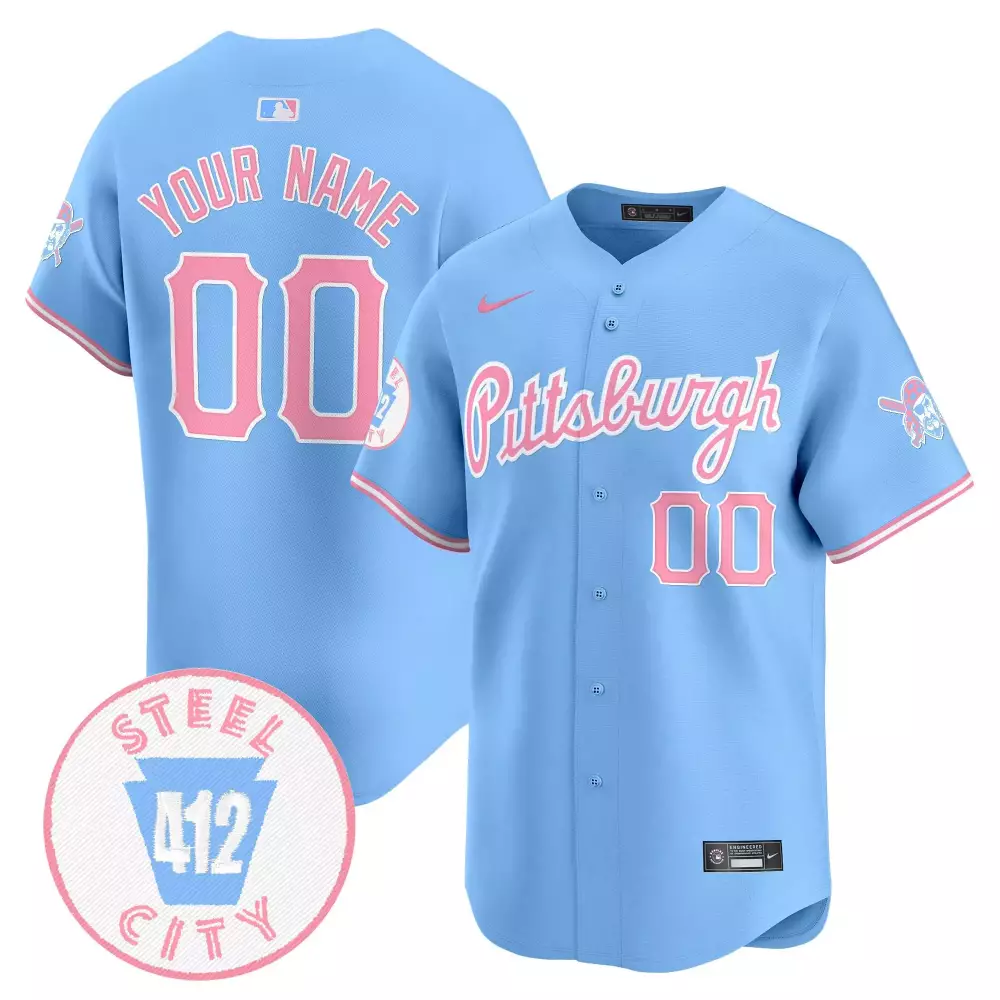 Custom Pittsburgh Pirates Jersey Light Blue Steel 412 City Men Pink White Unisex