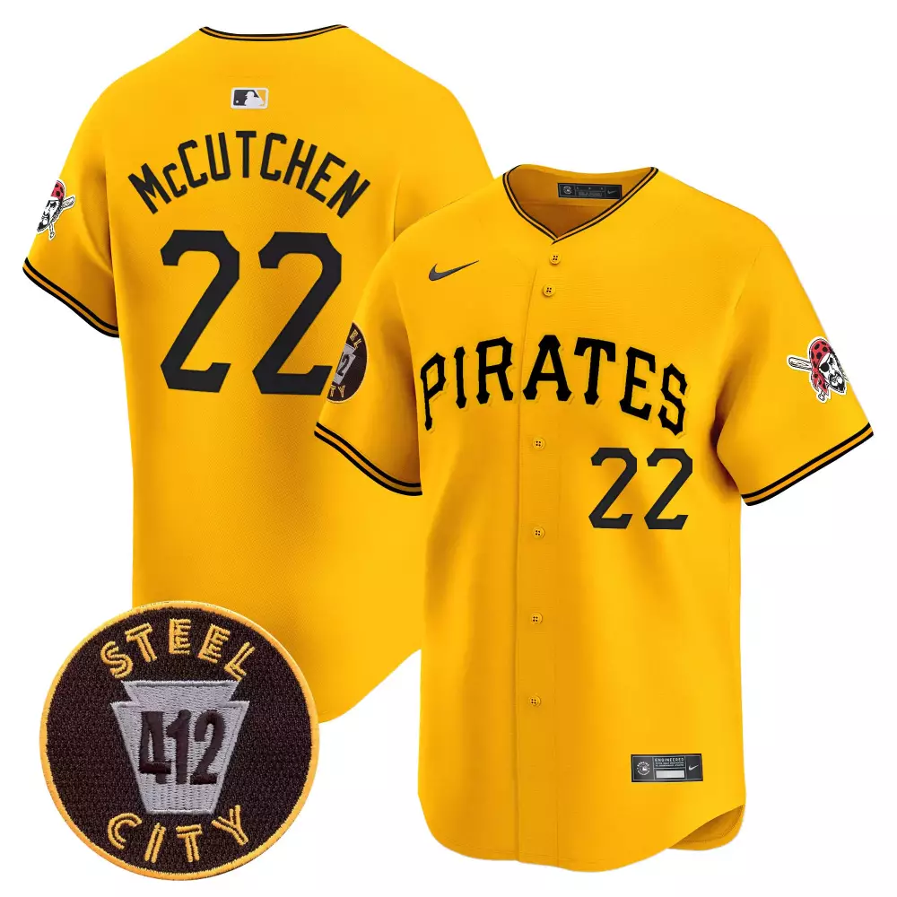 Andrew Mccutchen 22 Pirates Jersey Yellow Steel City 412 Men Black Vapor Premier