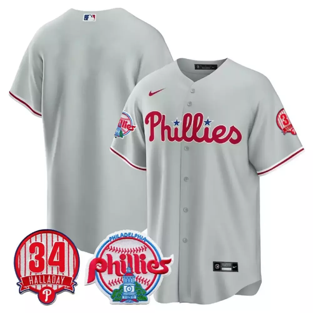 Roy Halladay 34 Phillies Jersey Gray Philadelphia Men Red White All Stitched Vapor