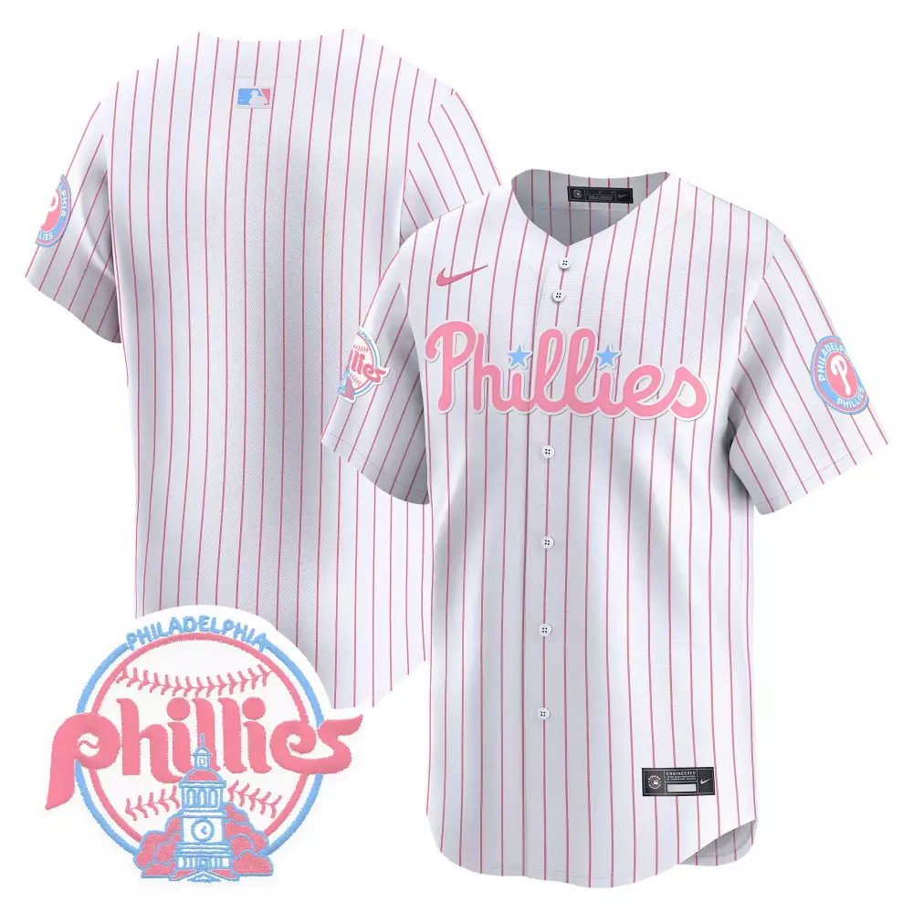 Pinstripe Bubblegum Jersey White Philadelphia Phillies Men Alternate Pink Light Blue