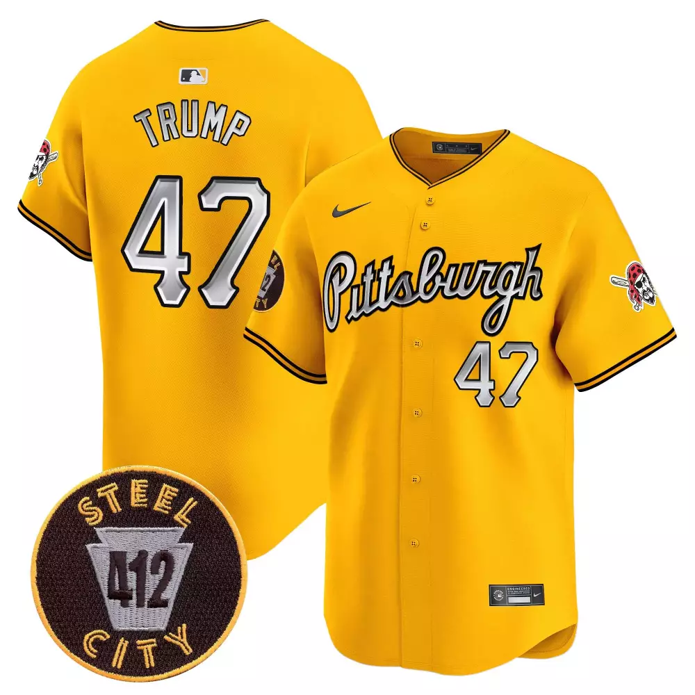Donald Trump 47 Jersey Yellow Pittsburgh Pirates Steel City 412 Men Black White Gray
