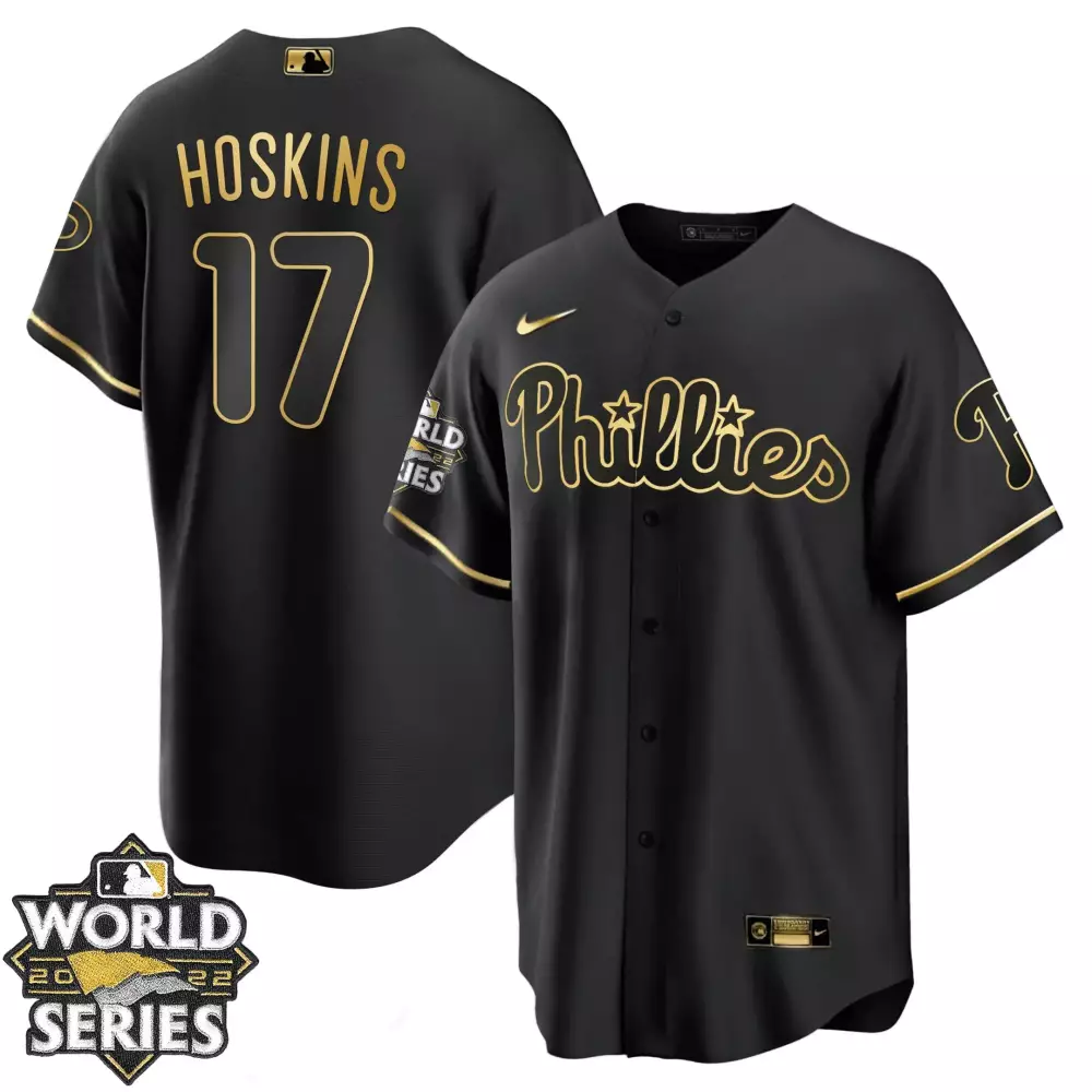 Rhys Hoskins 17 Phillies Jersey Black World Series 2022 Men Gold Stitched