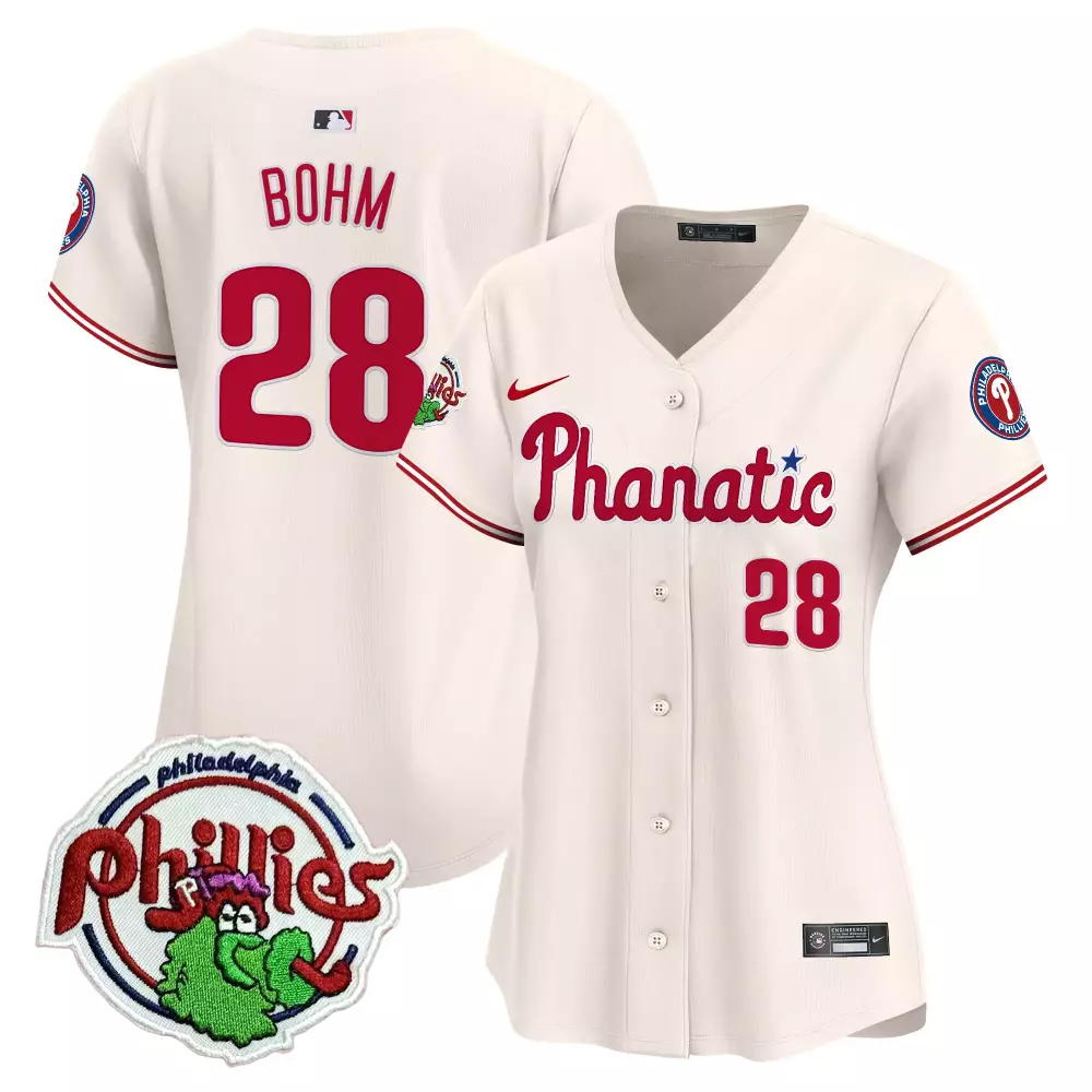 Alec Bohm 28 Jersey Cream Philadelphia Phillies Mascot Men Red Blue Vapor Premier